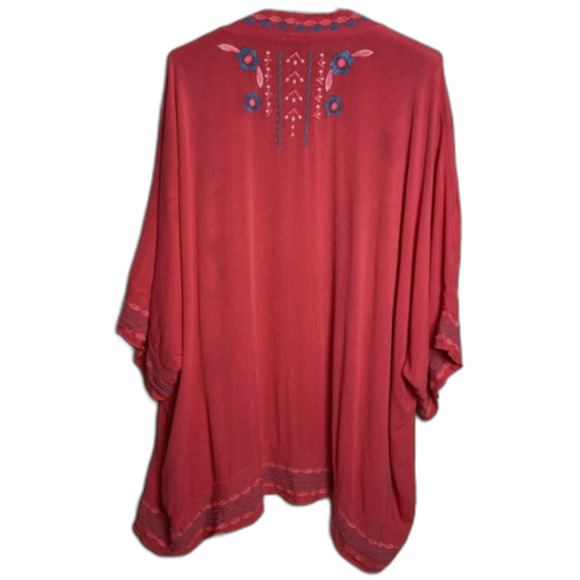 NWT Curations Embroidered Coral Kimono Cardigan Boho Festival Cover-Up 2X/3X - Picture 9 of 9